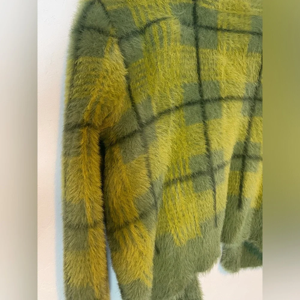 Moss green Fauxhair button down cardigan - Picture 6 of 8